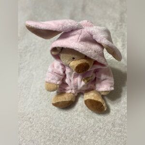 Tan Ty Bear Wearing a Pink “ To baby” Bunny Suit “. 13”